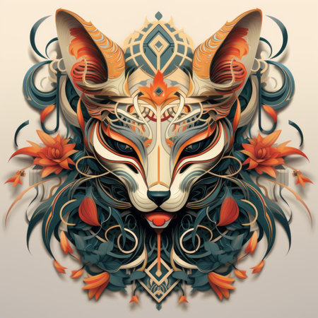 an illustration of a fox with floral designsの素材