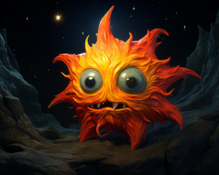 an illustration of an orange sun with big eyesの素材