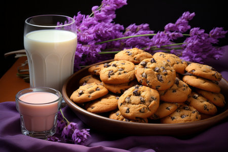 chocolate chip cookies and milkの素材