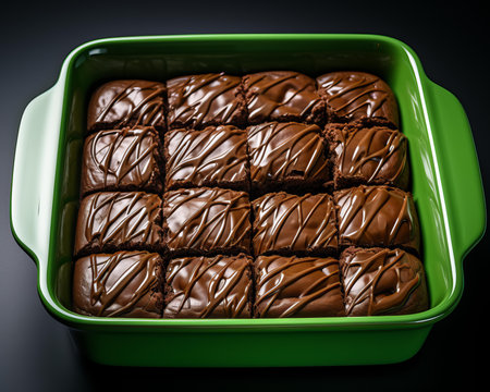 chocolate brownies in a square baking dishの素材