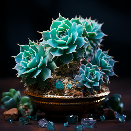 succulents in a vase on a wooden tableの素材