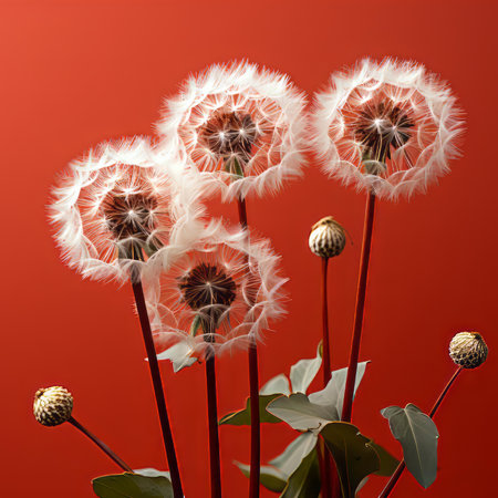 four dandelions in a vaseの素材