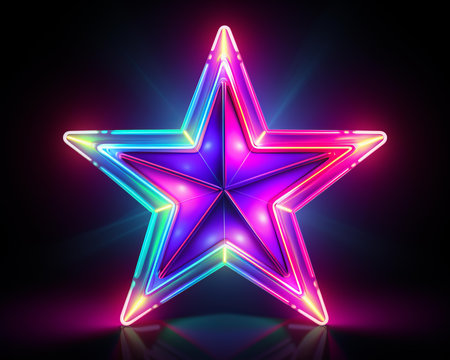 neon star with glowing lights on black backgroundの素材