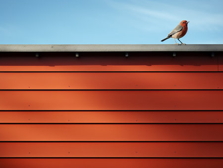 a bird is perched on the edge of a roofの素材