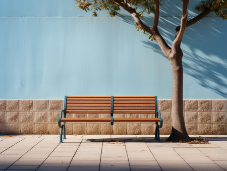 a bench sitting in front of a treeの素材