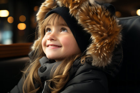 a little girl wearing a winter coat and hatの素材
