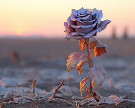 a single purple rose in the middle of a fieldの素材