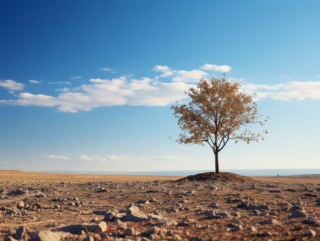 a lone tree in the middle of a barren landscapeの素材