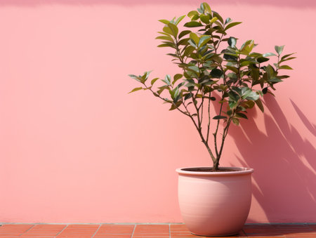 a potted plant in front of a pink wallの素材
