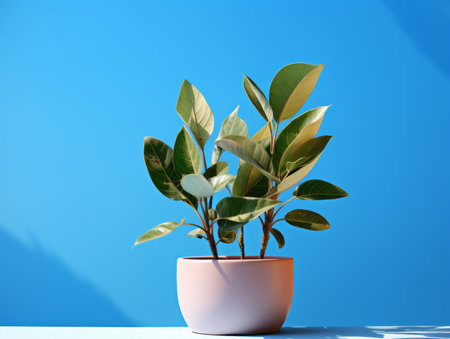 a potted plant in front of a blue wallの素材