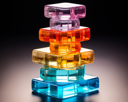 a stack of colored glass cubes sitting on top of each otherの素材