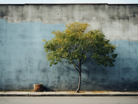 a tree growing on the side of a wallの素材