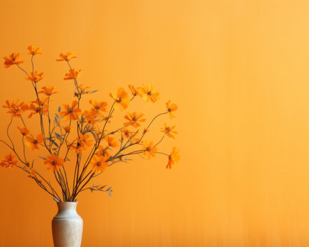 a vase filled with orange flowers sitting on a tableの素材