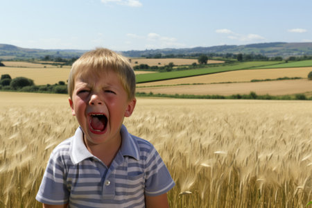 a young boy in a fieldの素材