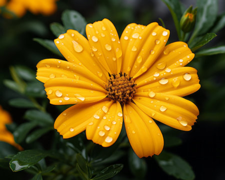 a yellow flower with water droplets on itの素材
