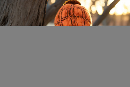 a young girl wearing an orange hat and brown jacketの素材