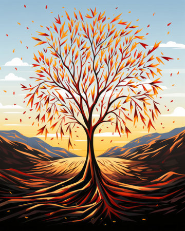 an illustration of a tree with leaves on itの素材