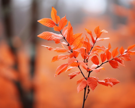 autumn leaves on a branch in the forestの素材