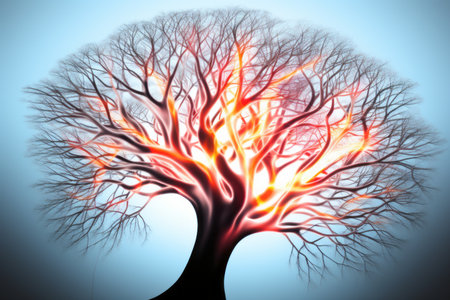 an illustration of a tree with flames coming out of itの素材