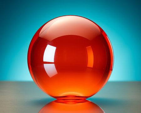 an orange glass ball sitting on top of a tableの素材