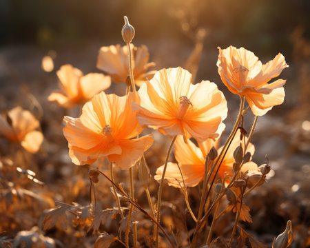 orange poppies in the sunの素材