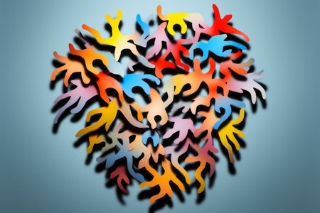 a colorful abstract heart made out of many peoples handsの素材