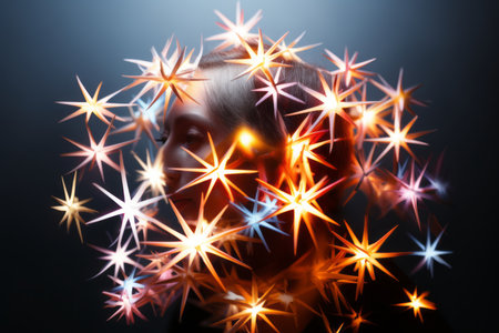 a womans face is covered with starsの素材