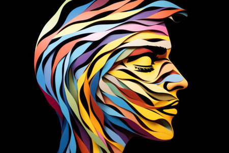 a womans face is made out of colorful paperの素材
