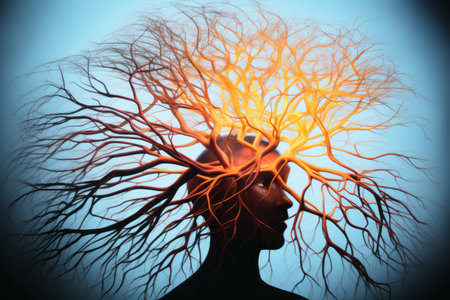 a womans head with branches coming out of itの素材