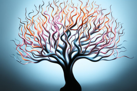an abstract tree with colorful branches on a blue backgroundの素材