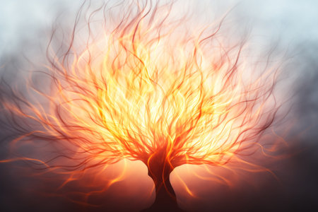 an image of a tree with flames coming out of itの素材