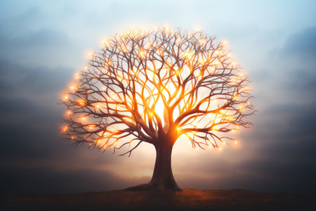 an image of a tree with glowing leavesの素材