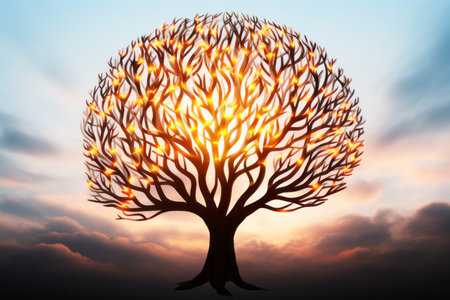 an image of a tree with flames coming out of itの素材