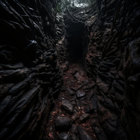 a dark tunnel in the middle of a forestの素材