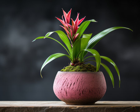 a plant in a pot sitting on a tableの素材