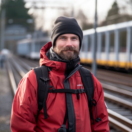 a man wearing a red jacketの素材