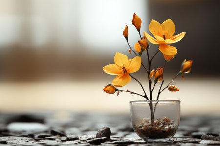 a small vase with yellow flowers in itの素材