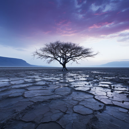 a tree standing alone in the middle of a desertの素材