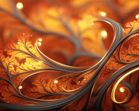 an abstract image of orange leaves and swirlsの素材