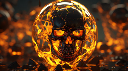 an image of a skull with flames coming out of itの素材