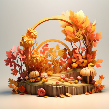 autumn scene with pumpkins and leavesの素材