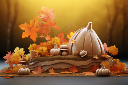 3d rendering of a pumpkin with leaves and pumpkinsの素材