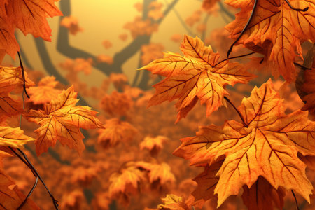 3d rendering of autumn leaves in the forestの素材