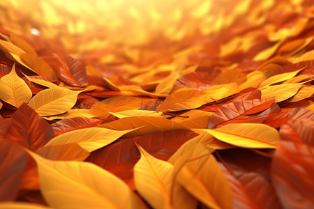3d rendering of autumn leaves on the groundの素材