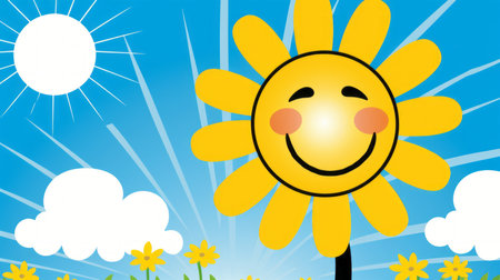 a cartoon sunflower with a smiley faceの素材