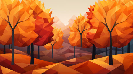 an abstract illustration of an autumn forest with treesの素材