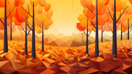 an abstract illustration of an autumn forest with treesの素材