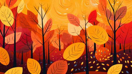 an illustration of an autumn forest with colorful leavesの素材