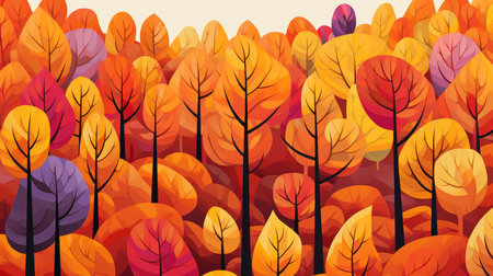 an illustration of an autumn forest with colorful treesの素材