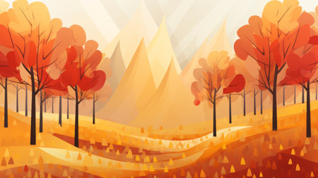 an illustration of an autumn landscape with treesの素材